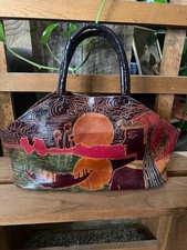 Vintage Shantiniketan Hand-Tooled Embossed Leather Handbag