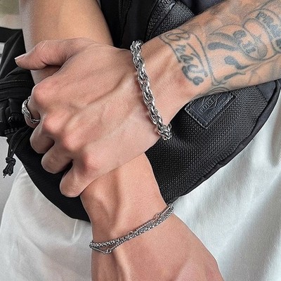 Hip Hop Streetwear Armband Titan Stahl Silber für Herren Damen 19 cm 21 cm