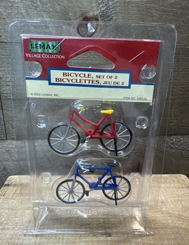 2002 Lemax Village Collection Set of 2 Bicycles Red & Blue 24813A