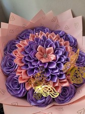 Artificial Purple Pink Rose Flower Bouquet with Decorative Butterflies