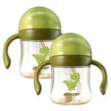 2 PCS Green Baby Sippy Cups Spill Proof Weighted Straw Handle 6 oz PPSU BPA