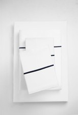 Linen Home 100 Cotton Percale Marrow Stitch Hem Sheet Set Queen Size, Dark B...