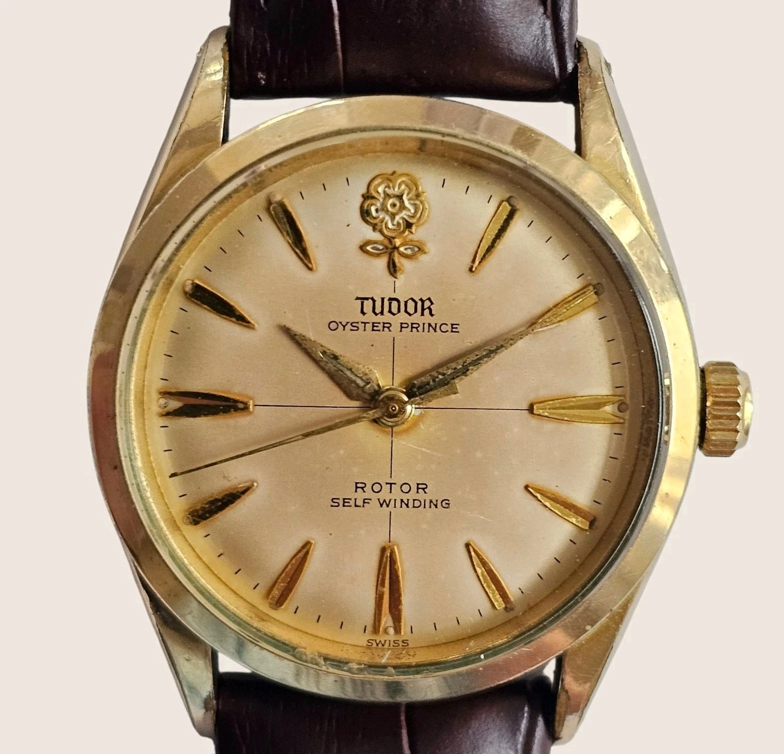 Rolex — Tudor Big Rose Oyster Prince 7965 Gold Plated 1959 Vintage Watch Rolex Crown