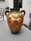 Vintage Roseville Art Pottery 2-Handled Zephyr Lily Vase 134-8" in Sienna Brown