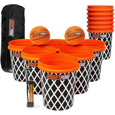 Giant Yard Pong and Basketball Game with 12 Buckets, 2 Balls, Carrying Bag, a...