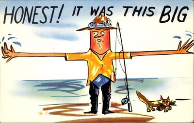 Greetings from Ennismore Canada~ fishing exaggeration comic~ cat with small fish