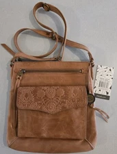 The Sak Ventura Embossed Tan Glazed Leather Crossbody Bag