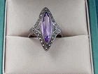 Estate Vintage sterling Silver  w. Amethyst Gemstone Settings, Marcasite Accents