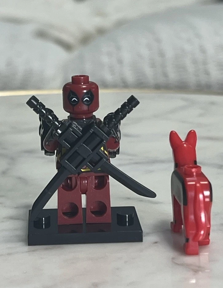 Lego Deadpool Custom Printed Minifigure w/ Swords Guns Dog - Image 3 of 3