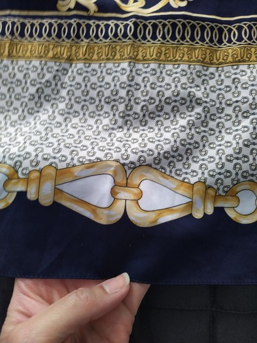Vintage Tie Rack Italian Baroque Horsebit Style Navy Blue Square Scarf EUC - Picture 11 of 18