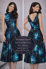 adrianna papell dresses Teffeta Roll Collar Floral Print Midi Dress