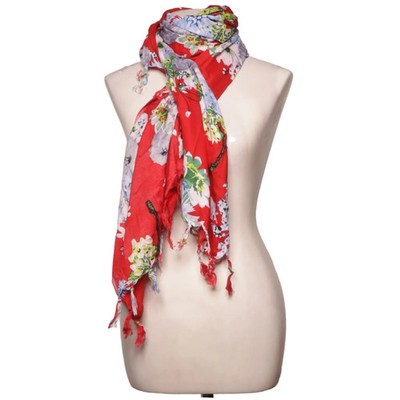 Krisna, Sommerschal, Damen, Rot/Mehrfarbig, Blumen, 135 cm, 100 #W6w