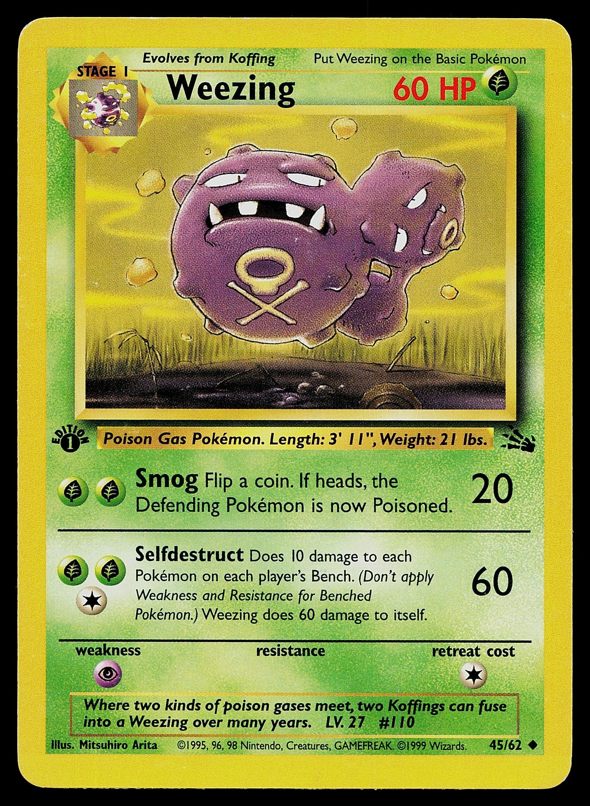 Pokemon Card Weezing 45/62 Fossil 1st Edition