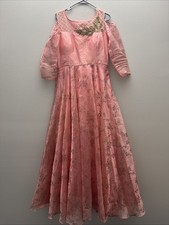 Preloved Pink Anarkali Dress with Gold Embroidery Casual Size M/L