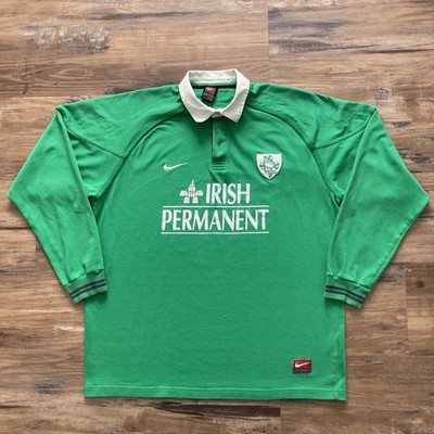 Vintage 90s Nike Irish Permanent Rugby Jersey Shirt Men's 2XL Green Flaws Read
