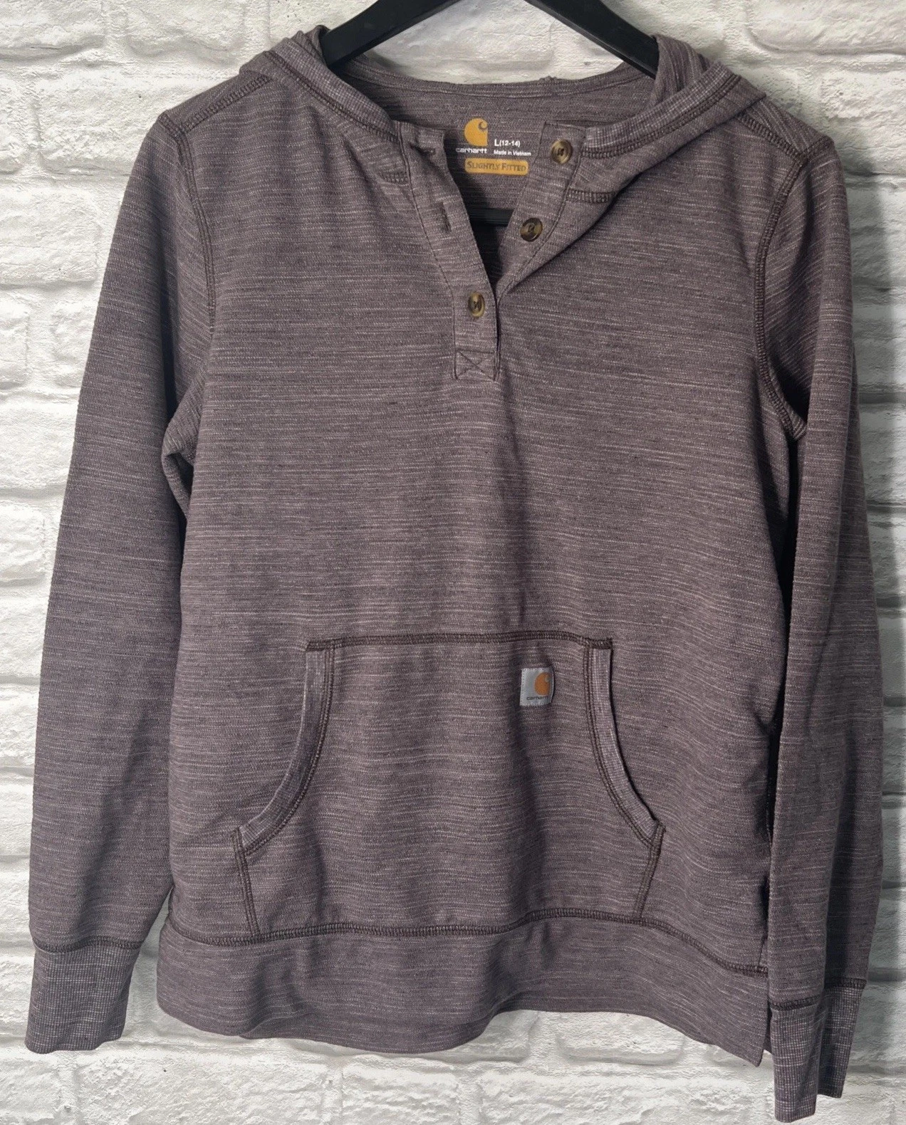 Carhartt Norwalk Henley Hoodie Knit Sweatshirt Womens Size Large Fitted Purple