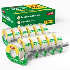 Invisible Tape w/Dispensers, 3/4 in x 800 in, 12 Rolls, Matte Finish