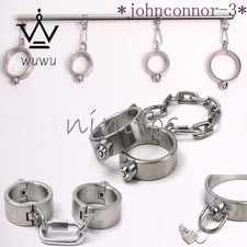 Stainless Steel Handcuffs Ankle Cuffs with Detachable Chain Steel Spreader Bar