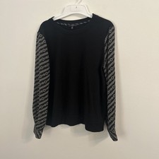 DREW Black Long Sleeve Top Chain Print Sleeves Made in USA Women’s M