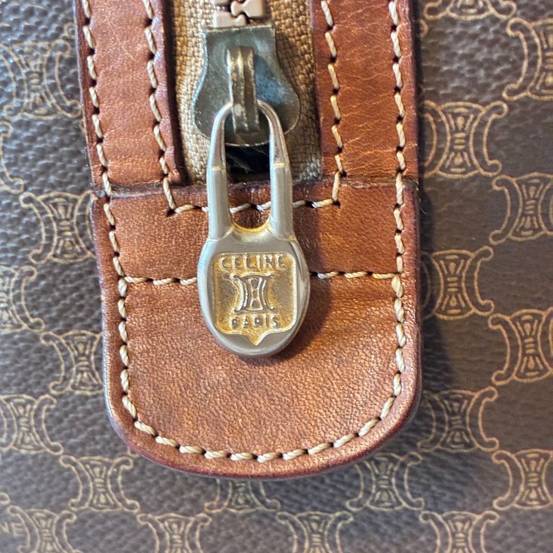 CELINE Macadam Pattern Trapeze Mini Boston Bag Brown Leather Authentic — image 9