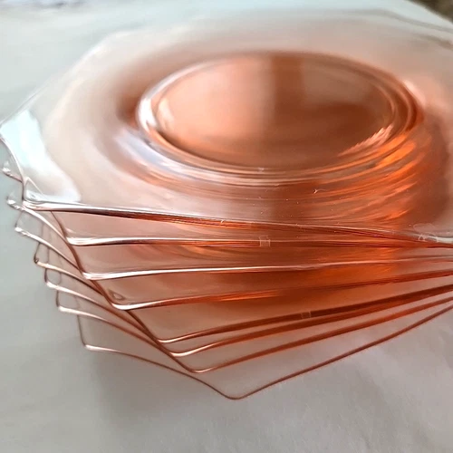 8 Pink Depression Glass Octagonal Salad Plates 8" Fostoria or Hazel Atlas Vintag