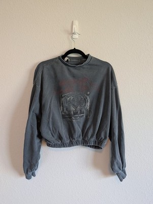 Urban Outfitters Tiger Sweatshirt S Gray Cropped Pullover Summer Rock Tour