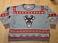 Tipsy Elves Rudolph Red Nosed Reindeer Ugly Christmas Sweater XXL Gray FreeSH