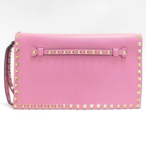 Valentino Garavani Pink Leather Clutch Bag with Studs, Near Mint Condition Japa