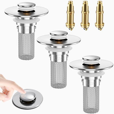 Bathroom Sink Drain Strainer, Pop-Up Bathroom Sink Stopper with Removable Stainl