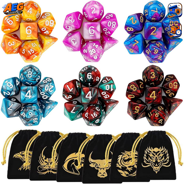WüRfel Set 42 StüCk Polyedrische Doppel-Farben FüR Dungeons And Dragons Rpg Dnd-image
