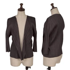 PLEATS PLEASE 3/4 Sleeve Pleated Buttonless Cardigan Size 3(K-156623)