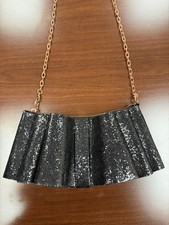 Ted Baker Black Glitter Bow Clutch Gold Chain Crossbody Evening Bag