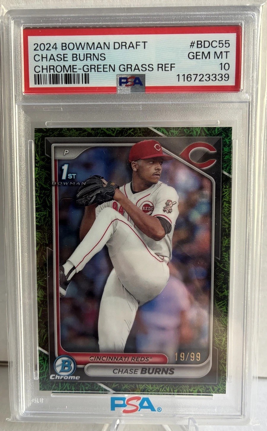 2024 Bowman Draft Chrome Chase Burns #BDC-55 Green Grass Refractor /99 PSA 10