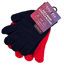 Tru Fit Kids Gloves Stretch Fashion Spandex Navy Blue Red 2 Pack New With Tags