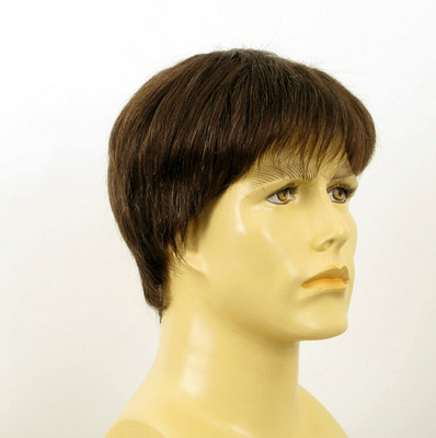 Perruque Homme 100% Cheveux Humains Naturels - Châtain Avec Mèches Blanches - Modèle Steve Taille Large - Neuf Avec Étiquettes