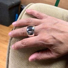 Dome Ring 925 Sterling Silver Ring Plain Wide Band Women Statement Wide Ring