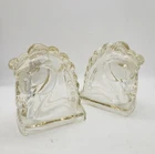 Glass Horse Head Bookends Vintage Pair of Federal Clear Heavy Glass