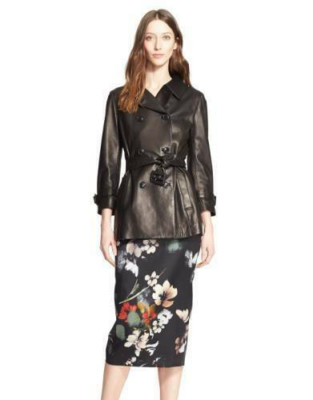 NEW Nordstrom Signature & Caroline Issa Lambskin Leather Jacket Black SZ 6 #C21