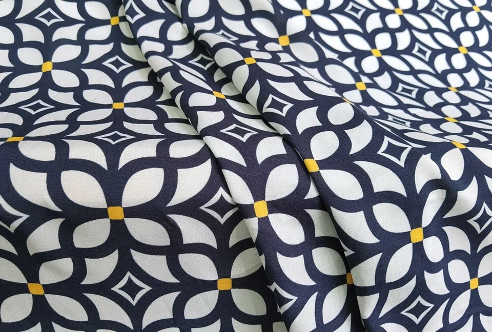 1 Meter X 1.4 Meter Navy White Retro Viscose Fabric Soft Sewing Material Rayon - Bild 3 von 4