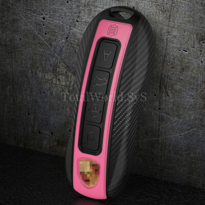 Schlüssel Hülle Cover für Porsche Cayenne 2018 / Panamera 2017 / 911 2019 (SCHWARZ & PINK)
