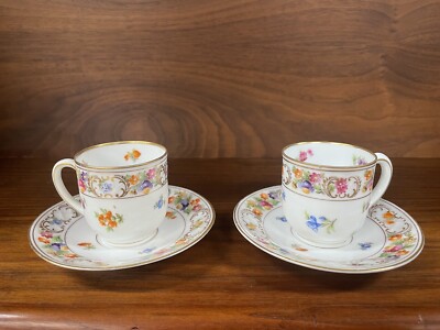Set of (2) Schumann Bavaria Dresden Flowers Demitasse Cups & Saucers Blue Mark