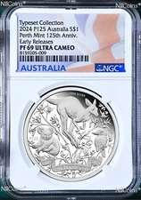2024 Perth Mint 125 Anniversary 1oz $1 PROOF Silver NGC PF69 Ultra Cameo Coin