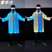 Multicolor Fiber Optic LED ‌Hoodie Long Coats Stage Party Bar Costume‌ w/Glasses
