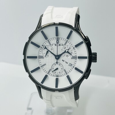 NOA Men's Quartz Chronograph White Dial Black Steel 45mm Swiss