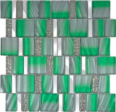 Aluminium Verre Vert Argent Gris Mur Cuisine Bain Wc 88-0005 10Mosaikmatten - Photo 1/4