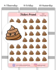 Cute Poop Emoji Planner Sticker, Kawaii Poo Sticker, Calendar & Journal Sticker