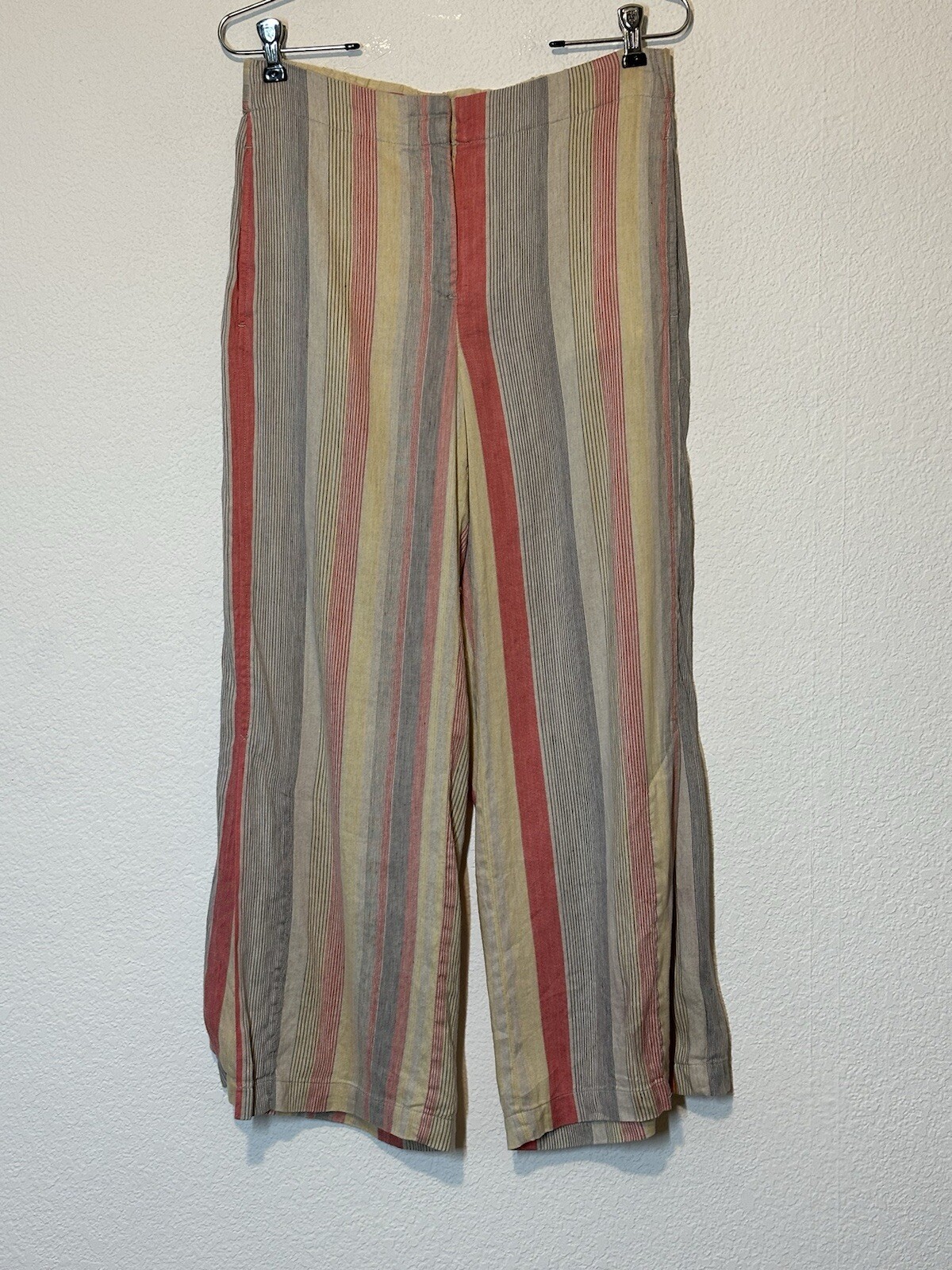 Nic + Zoe Sweetclover Cropped Striped Linen Blend Pant  Muticolor Womens Size 6