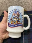 Vintage America on Parade Walt Disney Mickey Donald Goofy Milk Glass Coffee Mug