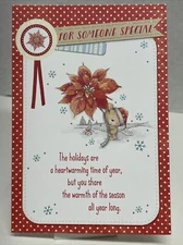Hallmark Christmas Greeting Card Unused Someone Special Poinsettia Bear Present
