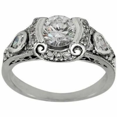Vintage Style Wedding Promise Ring 14K White Gold Over 2.2 Ct Simulated Diamond